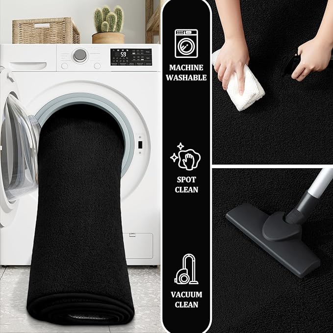 Modern Large Area Rug for Bedroom Living Room, 4x6 Feet Black Thickened Memory Foam Washable Rugs, Non-Slip Soft Minimalist Solid Indoor Carpets for Boys Girls Nursery Room Décor