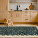 Dark Green 2x7 Kitchen Rug - Modern Vintage Boho Eclectic Floral Pastel, Washable Low Pile Non-Slip Long Runner Rugs for Hallway, Bedroom