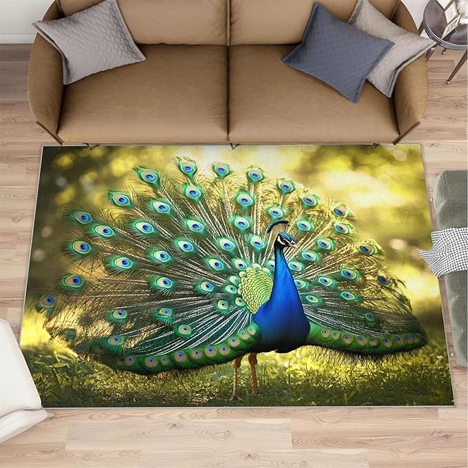 Peacock Rug 6x9-6x9 Rug, Wonderful Peacock Area Rugs for Bedroom, Nature Rugs for Living Room, Modern Style Washable Mat, Aesthetics Carpet - Peafowl Home Decor & Gifts