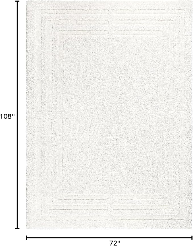 Town & Country Everyday Cloud Shag Plush Border Area Rug with High-Low Pile, Ivory, 6'6"x9'6"