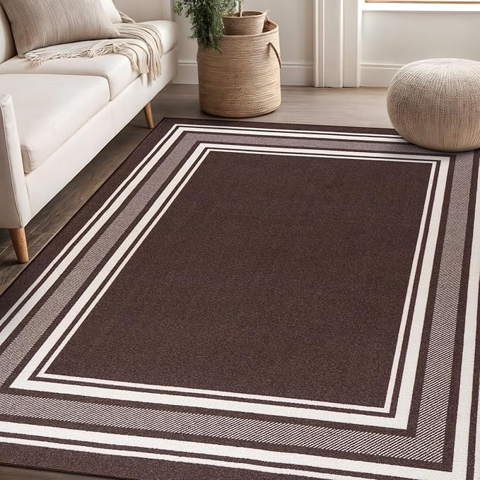 Beverly Rug Non Slip Area Rugs 3x5 Modern Bordered Non Skid Rubber Backing Soft Area Rug for Living Dining Room Easy to Clean Non Shedding Kitchen Bedroom Indoor Carpet 3 x 5 Brown