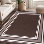 Beverly Rug Non Slip Area Rugs 5x7 Modern Bordered Non Skid Rubber Backing Soft Area Rug for Living Dining Room Easy to Clean Non Shedding Kitchen Bedroom Indoor Carpet 5 x 7 Brown