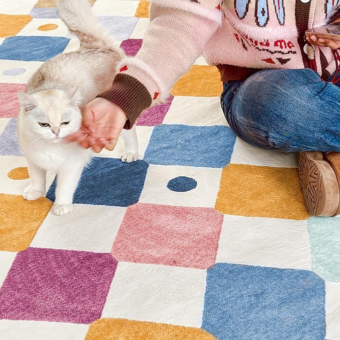 jinchan Macy Area Rug 3x5 Kids Washable Indoor Floor Cover Non-Slip Modern Soft Rug Elementary School Classroom Colorful Diamond Carpet for Nursery Playroom Daycare Living Room Berries on Cream