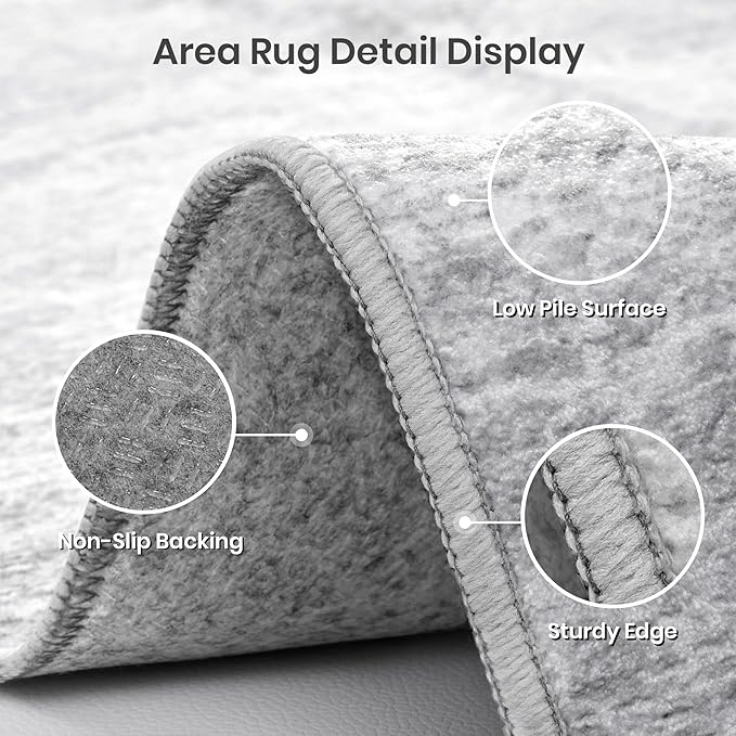 Valenrug Washable Rugs 6x9 - Non Slip 6x9 Area Rugs for Living Room, Stain Resistant Area Rugs for Bedroom, Foldable Machine Washable Area Rug(6'x9', Grey)