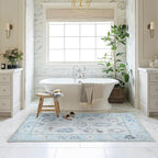 Fame Living Cream Blue Oushak Rug, Modern, Vintage, Turkish, Eclectic, Floral, Pastel, Washable, Area Rugs for Living Room, Dining, Bedroom, Nursery, Girls, Boys, 5'9"x8'9"