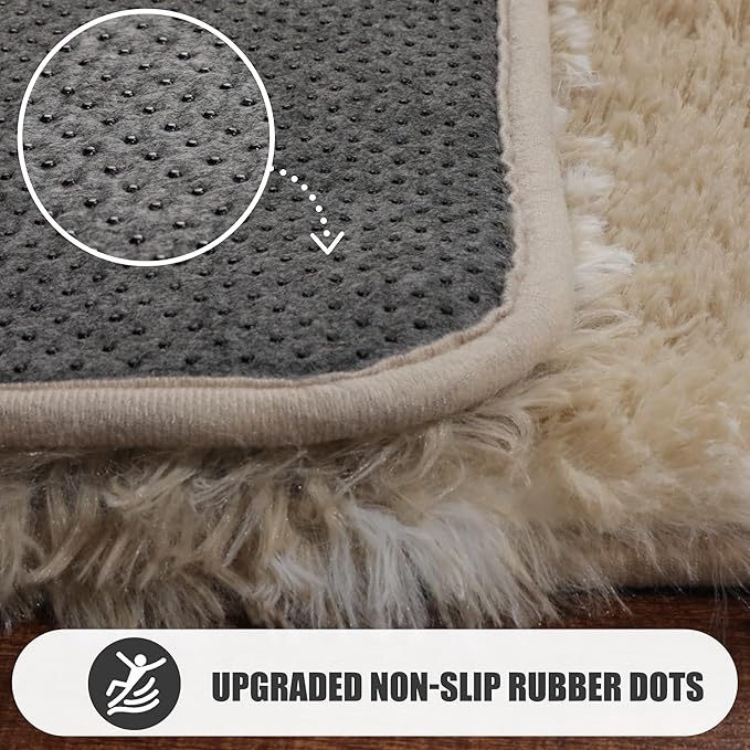 ONASAR Large Area Rugs for Living Room, Fluffy 7x10 Beige and White Thick Floor Rug for Bedroom Home Decor Aesthetic, Soft Fuzzy Shaggy Plush Geometric Carpet for Kids Teen Dorm Classroom Office