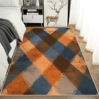 Checkered Geometric Rug, Washable 5x8 Rug for Living Room, Modern Abstract Patterned Indoor Carpet, Checkered Geometric Decor for Home, Bedroom, Soft Non Slip Thin Design FER49
