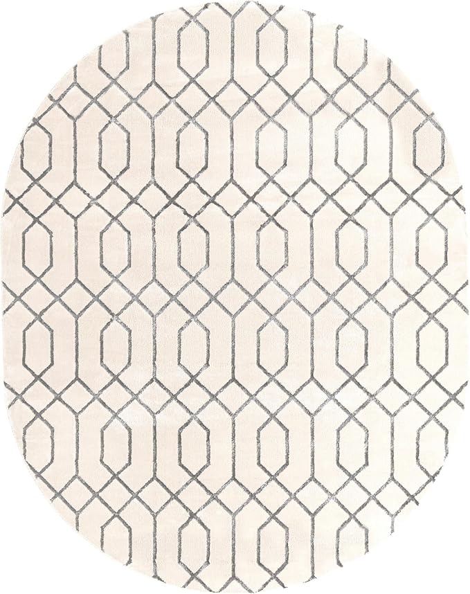 Unique Loom Marilyn Monroe Glam Collection Area Rug - Trellis (7' 10' x 10' Oval, White Silver/ Silver)