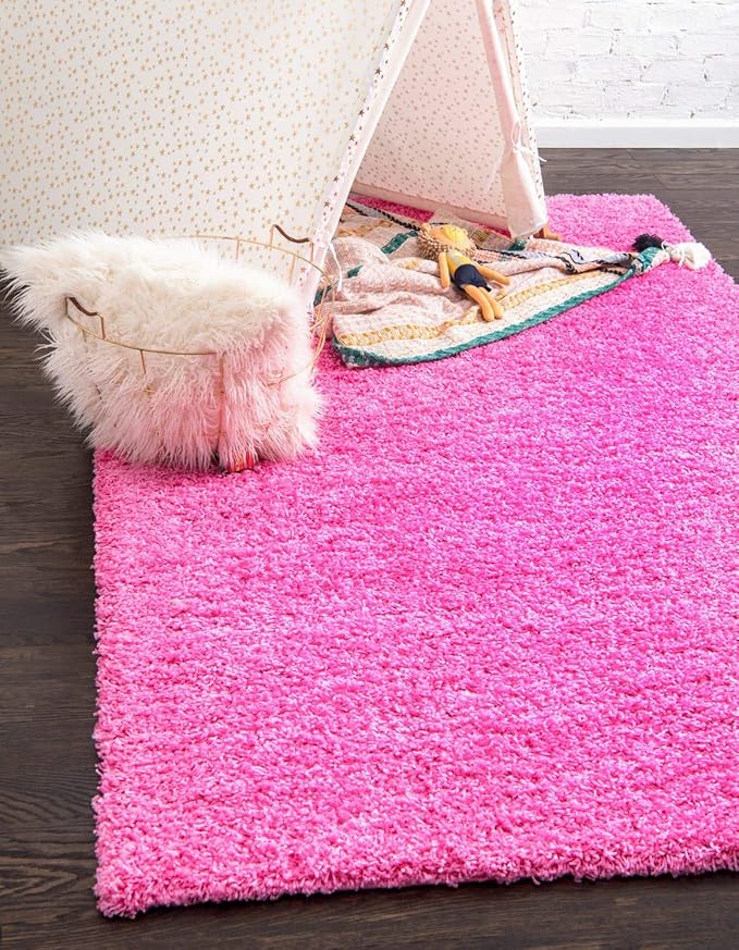 Unique Loom Solid Shag Collection Area Rug (2' x 3' 1" Rectangle, Taffy Pink)