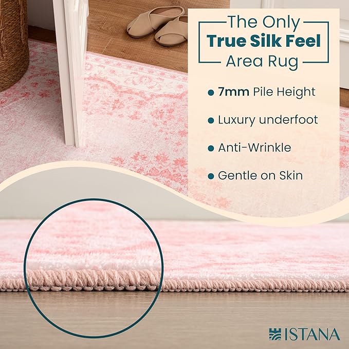 Istana 3x5 Area Rug - Pink Modern Rugs for Living Room 3x5 - Foldable Rugs for Bedroom/Living Room Rug - Stain Resistant Washable Rug - Eco-Friendly Small Area Rugs