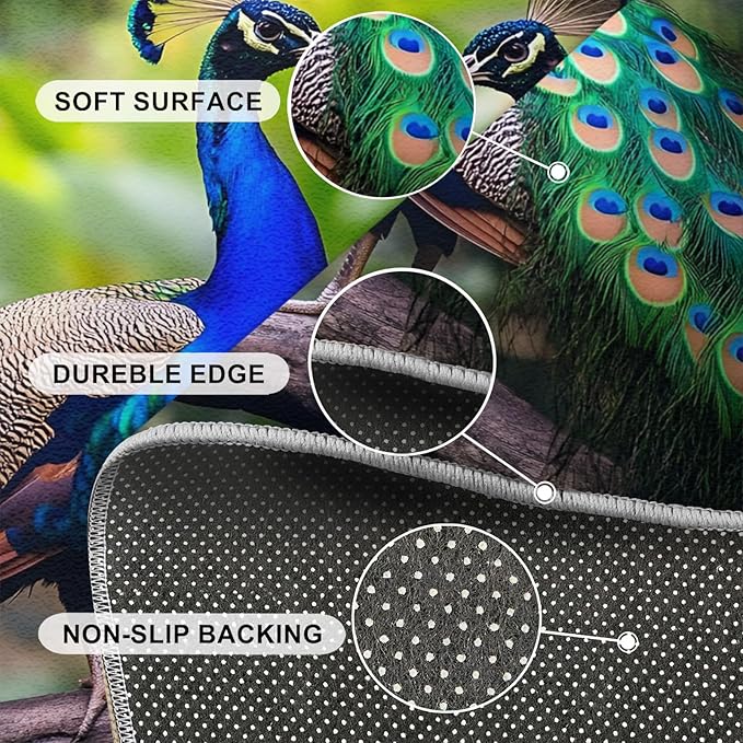 Peacock Rugs for Bedroom - 5x8 Rug, Peacock Couples Area Rugs for Living Room, Nature Carpet, Peafowl Washable Area Mat, Malachite Green Feather Carpet - Peafowl Home Decor & Gifts