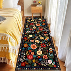 Floral 2x8 Area Rug Machine Washable Soft Print Boho Carpet Non Slip Doormat Low Pile Flower Area Rugs for Living Room Bedroom Nursery Kitchen Dining Room Indoor-Black