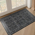 Charcoal Black Entryway Rug Indoor, 2x3 Small Door Rugs for Entry Way/Kitchen/Bathroom, Washable Non Slip Low Pile Thin Door Mat Indoor Entrance, Vintage Retro Dark Rug with Decorative Fringe