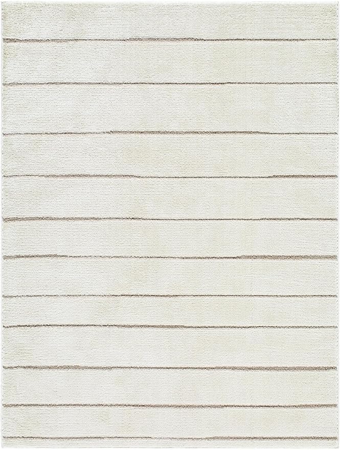 Livabliss x Our PNW Home Cascade Minimalist Striped Area Rug, 2'7" x 10', Striped Ivory/Taupe