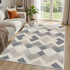 Modern Area Rug Living Room Rugs 5x6, Minimalist Soft Boho Geometric Rug, Non-Slip Washable Low Pile Non Shedding Carpet for Bedroom Office Dining Room Kitchen Nursery, Gray Beige White