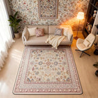 Boho 5x7 Area Rug Vintage Floral Living Room Rug | Art Deco Abstract Rugs for Bedroom, Retro Tribal Aesthetic Oriental Carpet Indoor Floor Mat