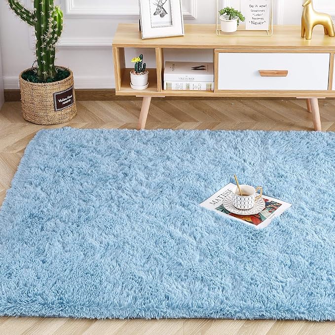 Beglad Fluffy Large Area Rugs 6x9 Feet, Modern Minimalist Style Shag Fuzzy Rugs, Non-Slip Indoor Carpet Soft Rugs for Kids Room, Bedroom & Living Room, Cobalt Blue