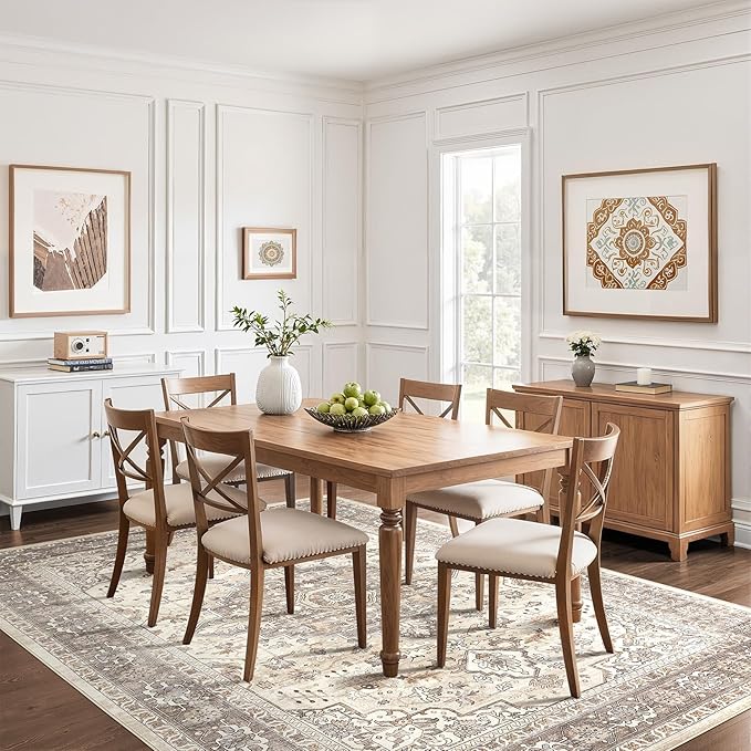 12x18 Rug Living Room: Washable Boho Large Neutral Vintage Soft Rugs Stain Resistant Farmhouse Non-Slip Indoor Floor Carpet for Bedroom Nursery Kids Playroom Office Dining Room- Beige Brown