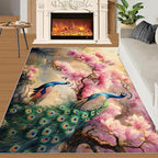 Peacock Magnolia Rug Large - 6x8 Rug, Pink Magnolia Washable Rugs for Living Room, Classic Carpet, Peafowl Non-Slip Area Rugs for Bedroom, Aesthetics Carpet - Peafowl Home Decor & Gifts