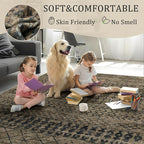 2x6 Machine Washable Runner Rug, Kitchen Hallway Area Rug, Brown Black Vintage Moroccan Rug Ultra Non-Slip Low Pile Soft Faux Wool Carpet, Kids and Pets Friendly for Bedroom Entryway Bedside Decor Rug