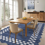 GarveeHome 4x6 Area Rug Small Washable Living Room Rug Scalloped Rug with Rubber Backing Stain Resistant Low Pile Dining Room Throw Carpet Modern Bordered Mat for Bedroom Kitchen, Blue