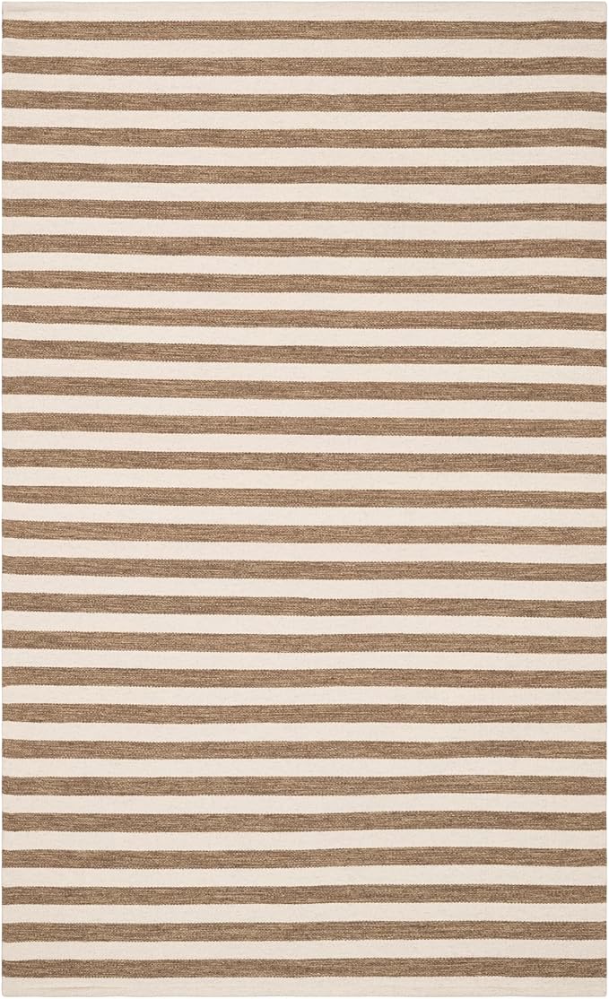 Home Conservatory Ladder Stripe Natural/Ivory Handwoven Wool 6 X 9 Feet, Ivory/Multicolored Stripe Pattern