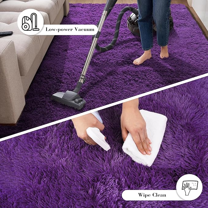 Purple Fluffy Rug Shaggy Area Rug, 6x9 Area Rugs for Girls Bedroom, Big Soft Shaggy Bedside Non-Slip Plush Dorm Nursery Kids Carpet Home Decor Aesthetic