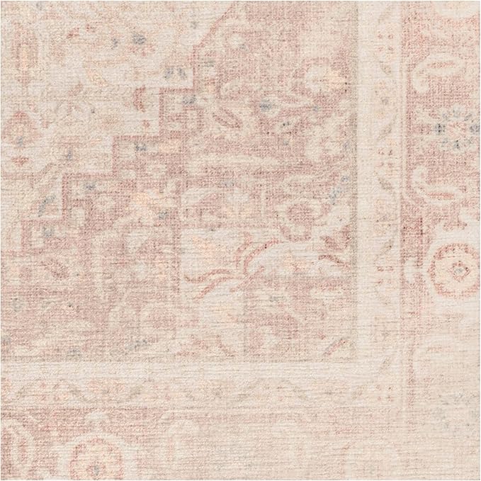 RUGGABLE Washable Area Rug – Kamran Soft Pink 4x6, Stain-Resistant, Non-Slip – Medium Machine Washable Rugs for Living Room, Bedroom, Hallway, Entryway & Office–with Standard Pad