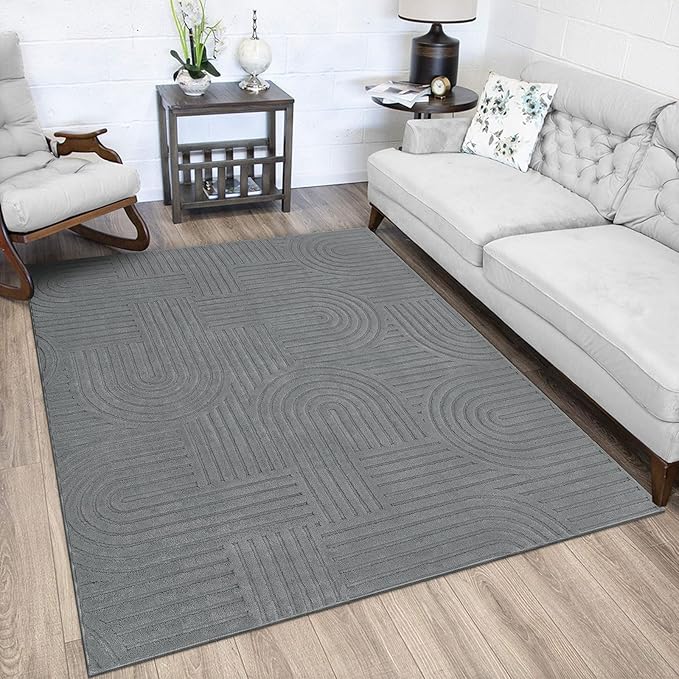 SHACOS Soft Fluffy High Low Pile Arch Pattern Area Rugs 5'3"x7'3" Non Slip Washable Modern Geometric Rug Stain Resistant Carpet for Living Room Bedroom Dining Room Nursery, Grey