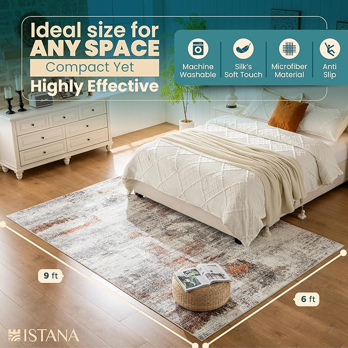 Istana 6x9 Area Rug - Grey Multi Rugs for Living Room 6x9 - Foldable Boho Rugs for Bedroom - Stain Resistant Washable Rug - Eco-Friendly Area Rugs - Easy to Clean Living Room Rug