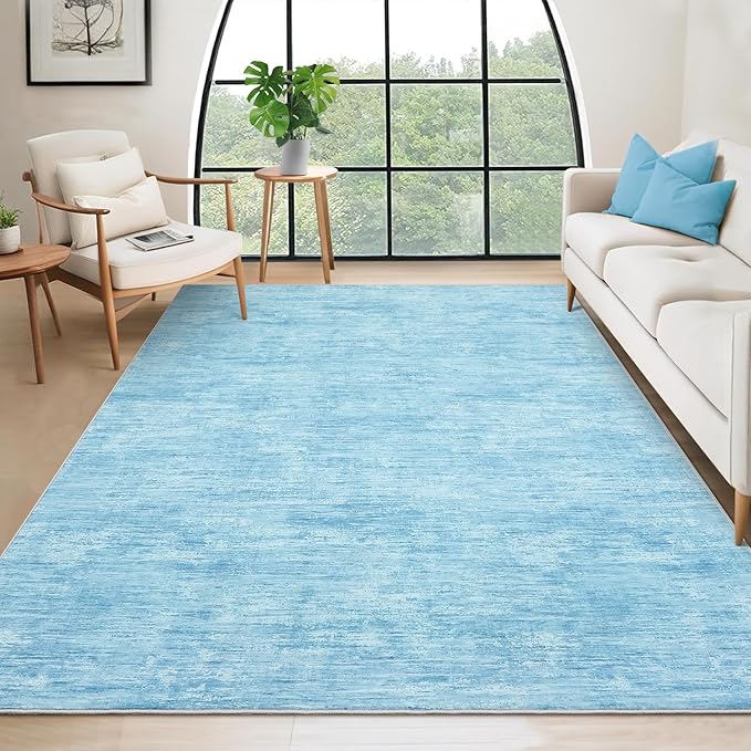 RUGSREAL 6x9 Large Bedroom Area Rug Washable Rug Soft Modern Area Rug for Living Room Non-Slip Stain Resistant Abstract Throw Floor Carpet Contemporary Rug Solid Rug for Dining Room Office, Blue