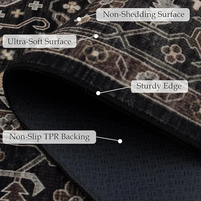 Area Rug Non Slip Machine Washable Ultra Soft Living Room/Bedroom/Kitchen/Outdoor/Classroom Black Gold, 9'×12'