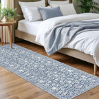 Vintage Floral 2x7 Runner Rug, Light Blue White Washable Bedroom Runner Rug Non-Slip Hallway Kitchen Runner Super Soft Thin Printed Faux Wool Carpet for Entryway Bedroom Laundry Room Indoor
