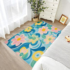 4x6 Rug Washable - Floral Rug for Bedroom, Modern Artistic Flower Non Slip Low Pile Area Rugs for Living Room Laundry, Floral Carpet Room Decor & Gifts