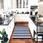 KOZYFLY Striped Outdoor Rug 3x5 Ft Front Door Rug Navy and White Hand Woven Cotton Blue Washable Outdoor Doormats Outdoor Entrance Mat for Front Door Kitchen Entryway Patio Front Porch Decor