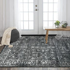 Morebes Washable Black 5x7 Area Rugs for Bedroom Non-Slip, Vintage Floral Rugs for Living Room, Soft Distressed Indoor Floor Retro Boho Throw Carpet for Dorm Playroom Home Office Foyer