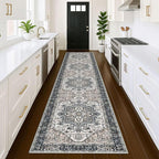 KOZYFLY Runners for Hallways 3x12 Ft Extra Long Washable Faux Wool Thin Hallway Rug Boho Runner Carpet Printed Entryway Rug for Bedroom Stairs Kitchen Living Room Hall, Black/Taupe/Beige