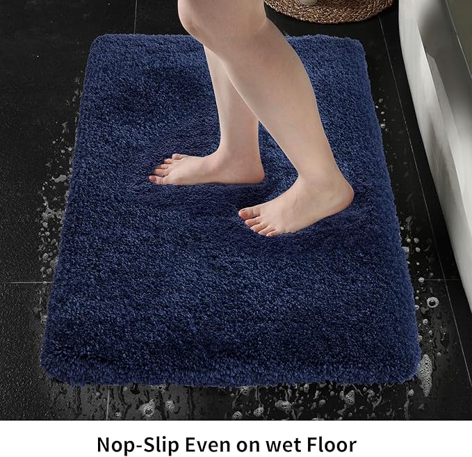 Navy Bathroom Rugs 24x36 Non Slip Fluffy Bath Mat for Bathroom Floor Washable Plush Luxury Bath Rug for Tub Soft Shaggy Absorbent Shower Sink Mat