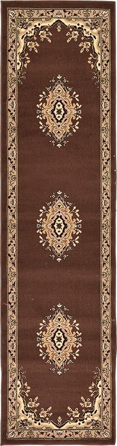 Unique Loom Reza Collection Traditional Persian Style Area Rug, 2 ft 2 in x 8 ft 2 in, Brown/Ivory