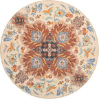 Phantoscope Washable Round Area Rug 6ft Non-Slip, Vintage Boho Rugs for Living Room, Bedroom, Dining Room, Fall Orange Floral Medallion Pattern, Low-Pile Foldable Floor Carpet, Rust/Multi Floral