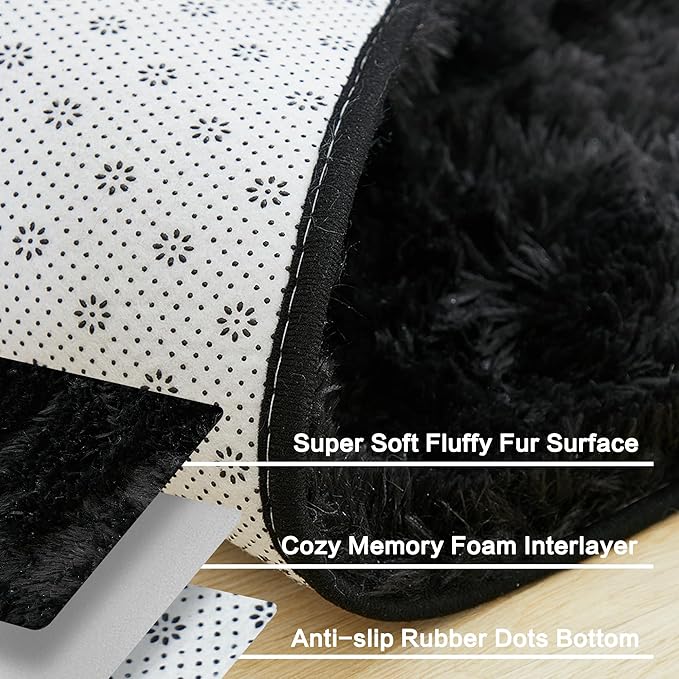 Andency 8x10 Area Rugs for Living Room, Black Non-Slip Fluffy Soft Large Shag Bedroom Carpet, Big Indoor Thick Nursery Rug for Kids Dorm Home Decor Aesthetic
