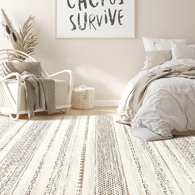 Nakagishi 10x12 Area Rug Living Room: Washable Boho Large Neutral Modern Soft Farmhouse Rugs Stain Resistant Indoor Floor Non-Slip Accent Carpet for Bedroom Nursery Kids Playroom Office Dining Room
