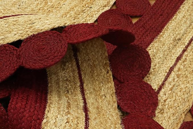2.6x24 Flatweave Runner – Oval Flatweave Kilim Rug, Hand Braided Natural Jute, Solid Red Beige, 0.27" Thick Handmade Boho Runner for Entryway, Corridor, Hallway