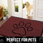 Smiry Dog Door Mat for Muddy Paws, Absorbent Dirt Trapper Non Slip Quick Dry Washable Chenille Mat for Mud Dogs, Entry Rug for Indoor and Outdoor (36x24 Inches, Caramel Russet and Black