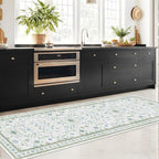 Turkish 3x8 Wide Hallway Runner - Cream Green Oushak Boho Floral, Washable Low Pile Non Slip Stain Resistant Rug for Kitchen, Bathroom, Hall Way