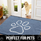 Smiry Dog Door Mat for Muddy Paws, Absorbent Dirt Trapper Non Slip Quick Dry Washable Chenille Mat for Mud Dogs, Entry Rug for Indoor and Outdoor (70x24 Inches, Airy Blue and White)
