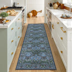Lahome Floral Washable Kitchen Runner Rug, 2x6 Runners for Hallways Non Slip Ultra-Thin, Boho Soft Hallway Rug Forest Blue Carpet for Bedroom Bathroom Laundry Room, Blue