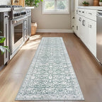Vintage Floral 2x7 Runner Rug, Sage Green White Washable Kitchen Runner Rug Non-Slip Hallway Rug Runner Boho Super Soft Thin Printed Faux Wool Carpet for Entryway Bedroom Laundry Room Indoor