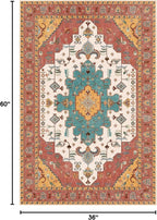 SERISSA Area Rug 3x5 Boho Orange Rugs for Bedroom, Washable Kitchen Rugs Non-Slip, Ultra Soft Print Distressed Vintage Entry Rug Low-Pile Throw Rug Carpet for Nursery Living Room Dorm Decor