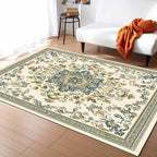 Bohemian Rectangular Area Rugs for Living Room Bedroom 5 x 8 ft Vintage Farmhouse Floral Pattern Non-Shedding Soft Low Pile Rug Non Slip Washable Rug for Nursery Entryway Playroom